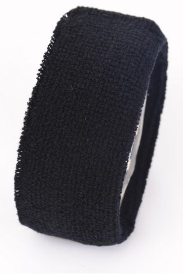 Terry Elastic Sport Headband Sweatband Black / 12 pcs = Dozen Black , Width - 2" With , OPP Bag