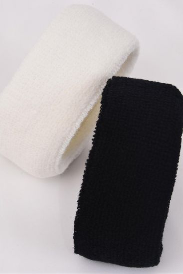 Terry Elastic Sport Headband Sweatband Black & White Mix / 12 pcs = Dozen Width - 2" , 6 Black , 6 White Asst , OPP Bag