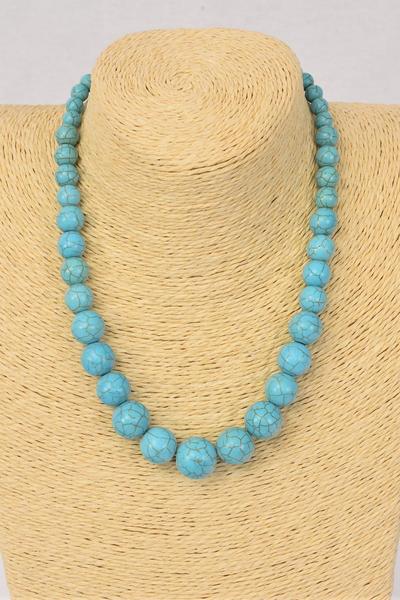 Necklace Turquoise Semiprecious Stones Graduate From 20 mm to 12 mm / 12 pcs = Dozen Turquoise , Size -18" extension Chain , Hang tag & Opp Bag & UPC Code