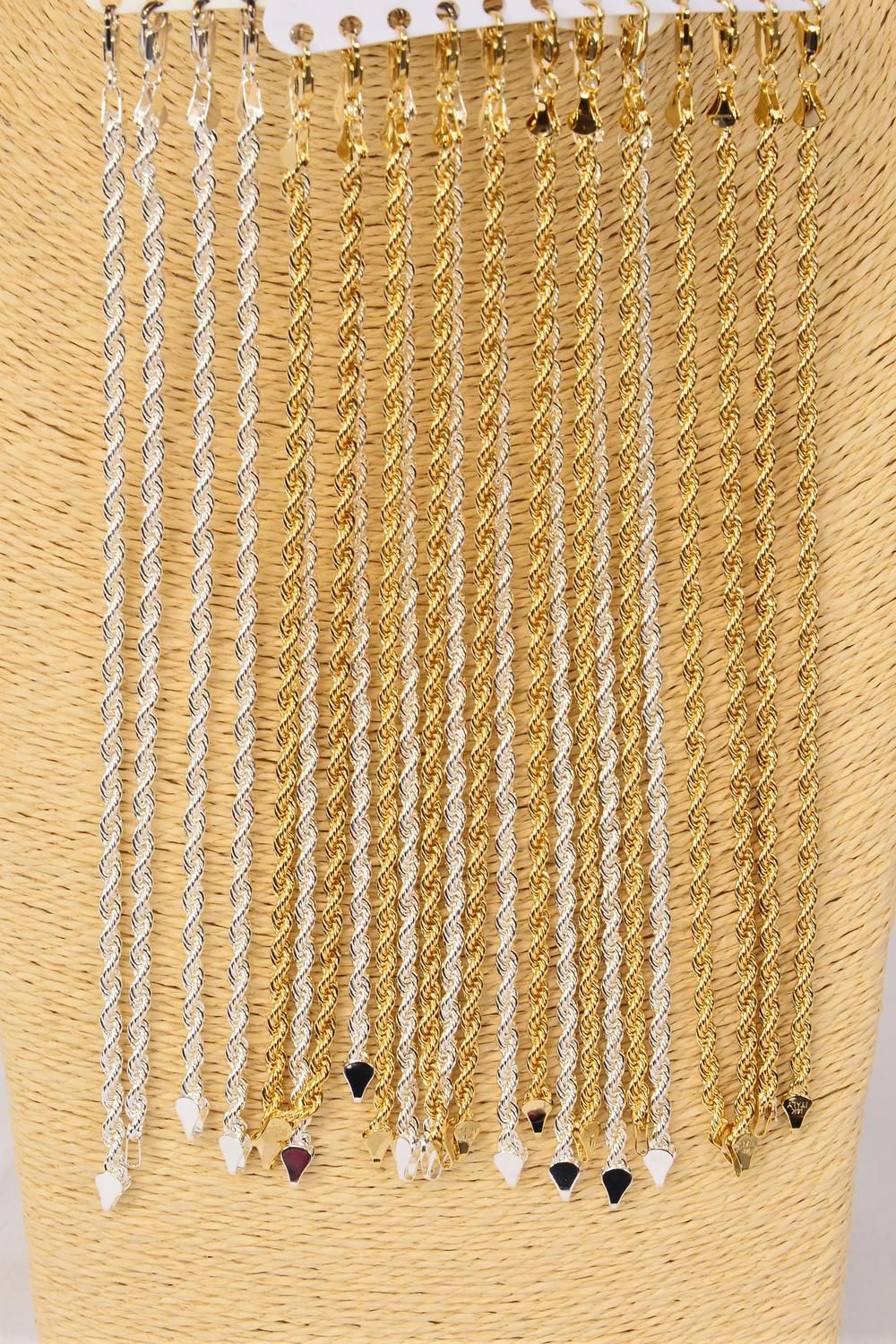 Bracelet Rope Chain 3 mm Wide,8 inch Long/DZ Size-8