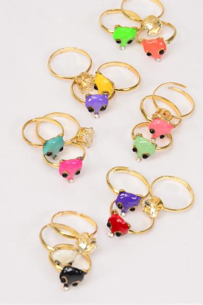 Rings 36 pcs 2 pcs Enamel Fox & Diamond Ring Mix / 36 pcs rings = DY Adjustable , Pr Color Mix ,1 Dz Velvet Display Window Box & OPP bag & UPC Code 