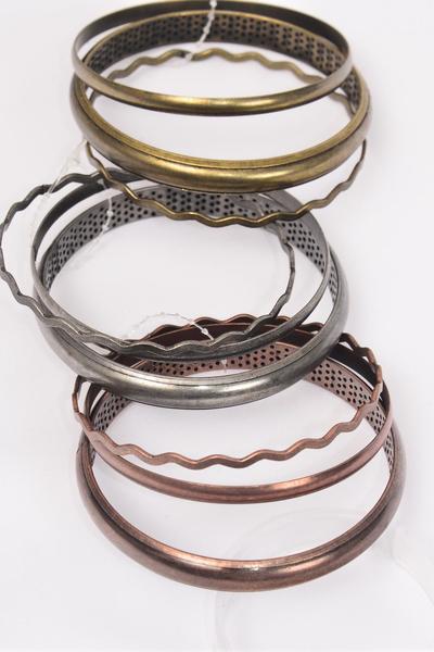 Bracelet Bangle 36 pcs Boho Vintage Antique / 12 card= Dozen Size - 2.75" Dia Wide , 4 Copper , 4 Brass , 4 Pewter Mix , Hang Tag & OPP Bag & UPC Code .