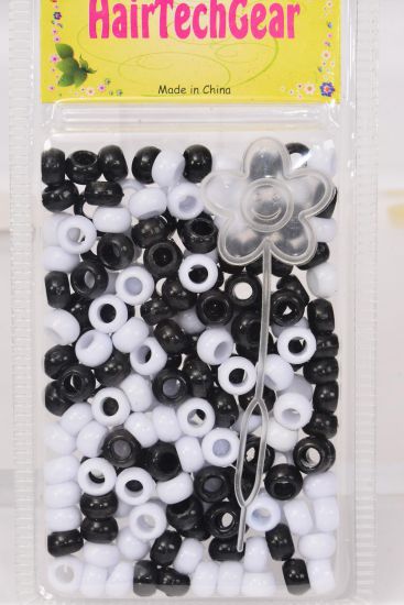 Hair Beads Acrylic Round Black & White Mix / 12 card = Dozen Each Card have UPC Code , 12 Card = Dozen 