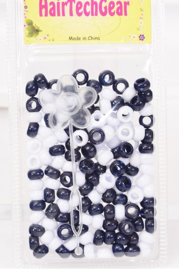 Hair Beads Acrylic Round Navy White Mix / 12 card = Dozen Each Card have UPC Code , 12 Card = Dozen 