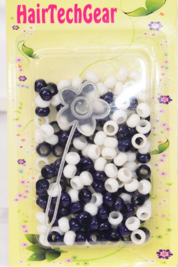 Hair Beads Acrylic Round Navy White Mix / 12 card = Dozen  Each Card have UPC Code , 12 Card = Dozen 