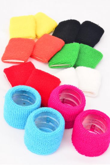 Terry Elastic Wrist Band / 12 pair = Dozen Width - 2.5" Wide , OPP Bag , Choose Colors 