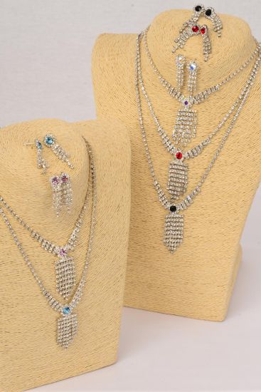 Necklace Sets Rhinestone Drops Post / Sets  Post , Size -18" w Extension Chain , Black Velvet Display Card & OPP Bag & UPC Code , Choose Colors