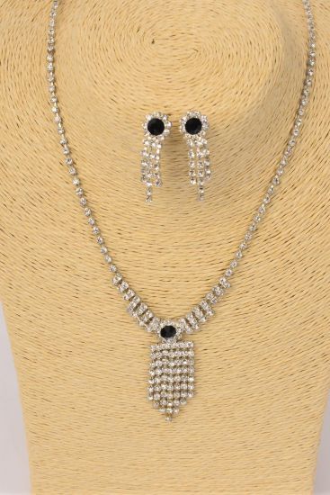 Necklace Sets Rhinestone Drops Black / Sets Black , Post , 18" w Extension Chain , Black Velvet Display Card & OPP Bag & UPC Code