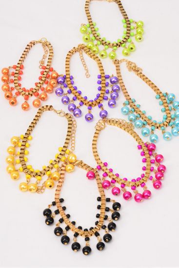 Bracelet Charm Bracelet Gold Chain Style 8 mm Glass Pearl Drops Multi / 12 pcs = Dozen Extension Chain , 2 Black , 2 Blue , 2 Fuchsia , 2 Purple , 2 Orange , 1 Lime , 1 Yellow Color Mix , Hang Tag & OPP bag & UPC Code