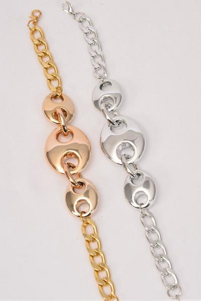 Bracelet Chain Style Gold Silver Mix / 12 pcs = Dozen W Extension Chain , 6 Gold & 6 Silver Mix , Hang Tag & OPP Bag & UPC Code