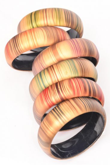 Bracelet Bangle Acrylic Fall Stripes / 12 pcs = Dozen Fall , Size - 2.75" x 1"Dia Wide , 2 of each Color Asst , Hang Tag & OPP Bag & UPC Code 