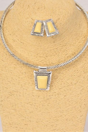 Necklace Sets Choker Oblong Pendant Cable - Wire Post / Sets Flexible ,  Post , Size - 16" Wide , Display Card & OPP Bag & UPC Code