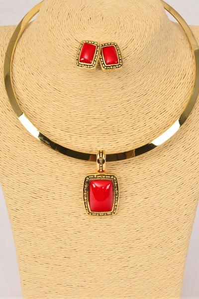 Necklace Sets Choker Flexible Poly Pendant Post Red / Sets Red , Post , 16" Wide , Flexible , Display Card & OPP Bag & UPC Code 