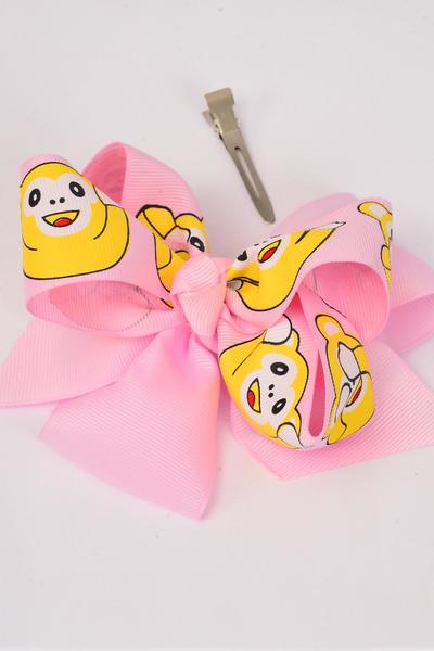 Hair Bow Jumbo Double Layered Cute Monkey Baby Pink Grosgrain Bow-tie / 12 pcs Bow = Dozen Baby Pink , Alligator Clip , Bow - 6" x 5" Wide , Clip Strip & UPC Code