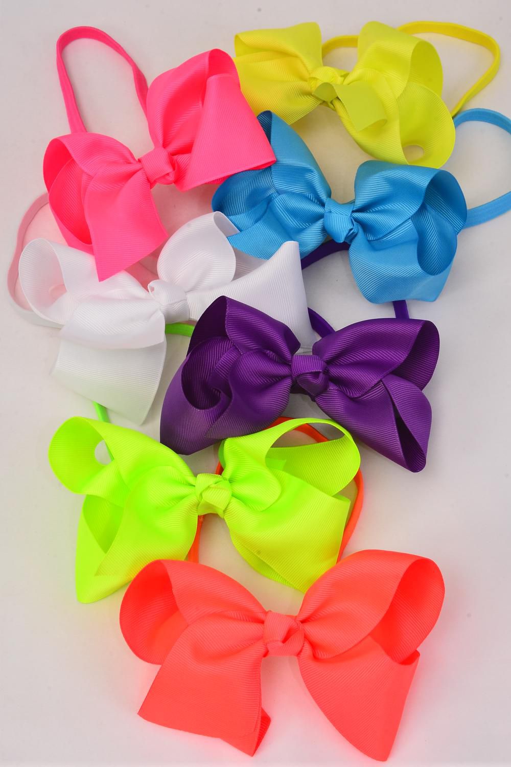 Elastic Headband Jumbo Bow Caribbean Neon Grosgrain Bow tie/DZ ...