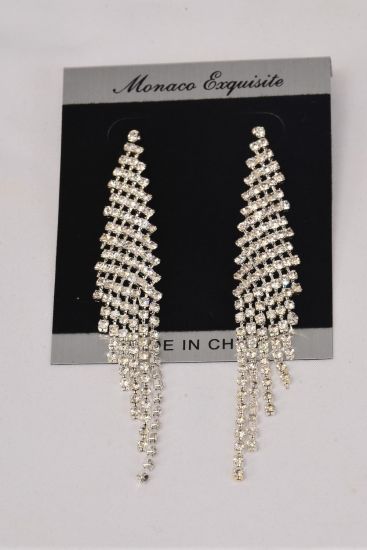 Earring Boutique Silver Rhinestones Post / PC  Silver , Post , Size - 3.5" x 0.75" Wide , Earring card & OPP Bag & UPC Code