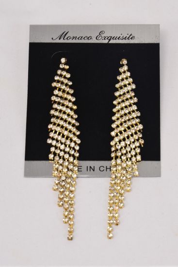 Earrings Boutique Gold Rhinestones Post / PC Gold , Post , Size - 3.5" x 0.75" Wide , Earring Card & OPP Bag & UPC Code