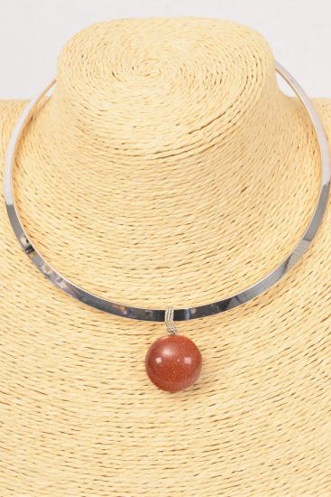 Necklace Choker Gemstone Natural Gold Sandstone Pendant / PC  Flexible , Choker Size - 16" Wide , Pendant Size - 1" Wide , Display Card & OPP Bag