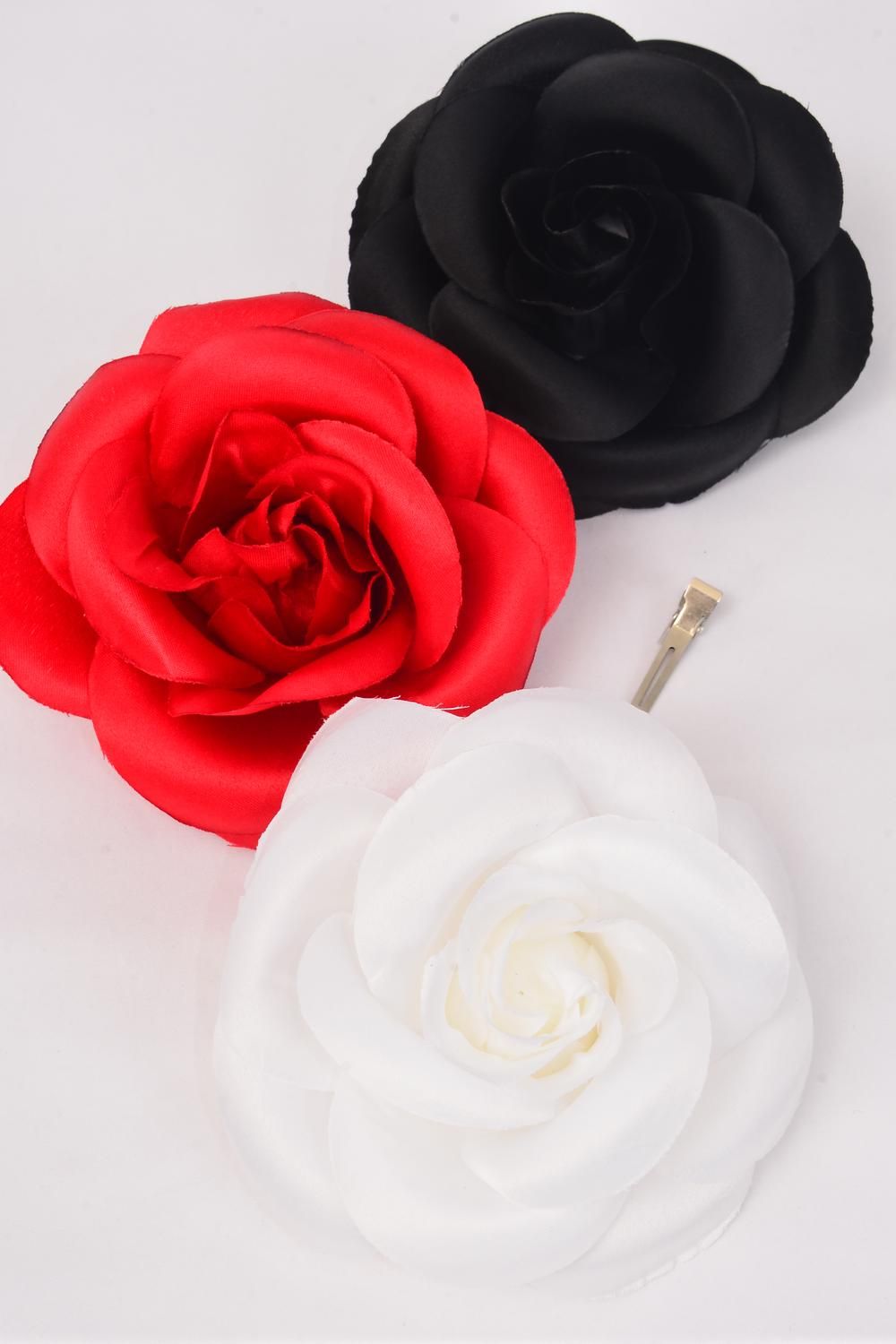 Flower Silk Tea Rose Jumbo Red White Black Mix Dz Size 6