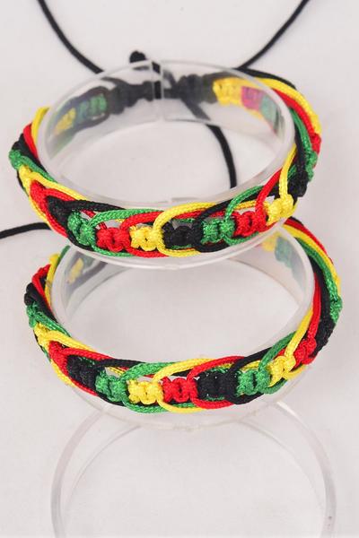 Bracelet Braided Rope Rasta / 12 pcs = Dozen UNISEX , Adjustable , Hang Tag & OPP Bag & UPC Code