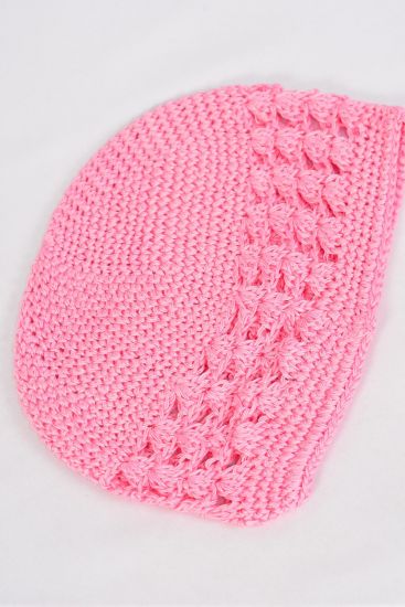 Kufi hat Hand Crocheted 100% Cotton Beanie Skull Cap Hat Stretch Hot Pink / 12 pcs = Dozen Hot Pink , Stretch , One Size , OPP Bag