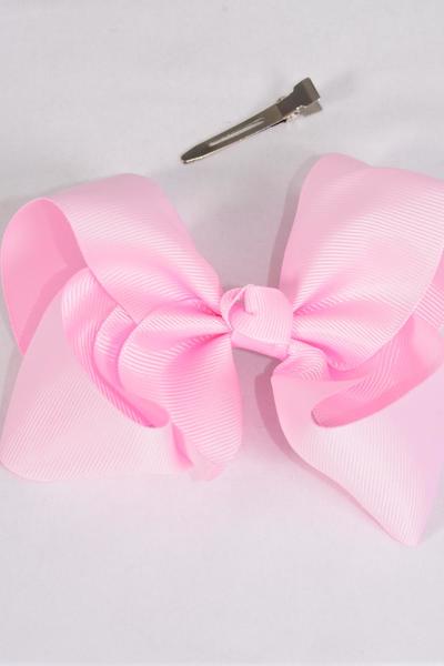 Hair Bow Jumbo Baby Pink Grosgrain Bow-tie / 12 pcs Bow = Dozen Baby Pink , Alligator Clip , Size - 6" x 5" Wide , Clip Strip & UPC Code