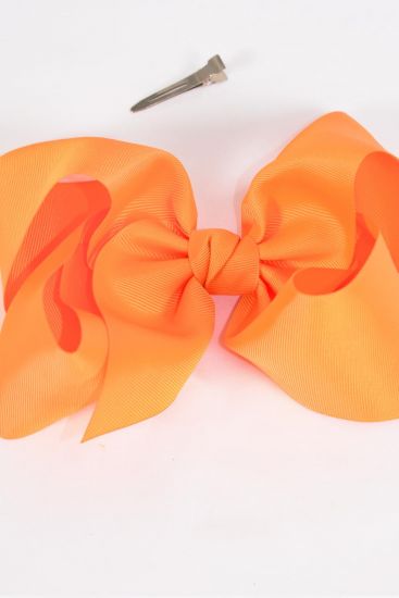 Hair Bow Extra Jumbo Cheer Type Bow Orange Grosgrain Bow-tie / 12 pcs Bow = Dozen Orange , Alligator Clip , Size - 8" x 7" Wide , Clip Strip & UPC Code