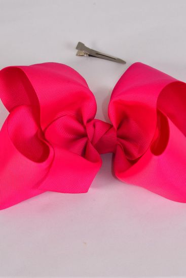 Hair Bow Extra Jumbo Cheer Type Bow Fuchsia Grosgrain Bow-tie / 12 pcs Bow = Dozen Fuchsia , Alligator Clip , Size - 8" x 7" Wide , Clip Strip & UPC Code