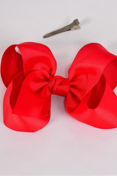 Hair Bow Jumbo Red Grosgrain Bow-tie / 12 pcs Bow = Dozen Red , Alligator Clip , Size - 6" x 5", Clip Strip & UPC Code