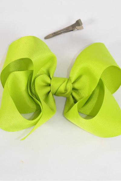 Hair Bow Extra Jumbo Cheer Type Bow Lime Grosgrain Bow-tie / 12 pcs Bow = Dozen  Lime , Alligator Clip , Size - 8" x 7" Wide , Clip Strip & UPC Code