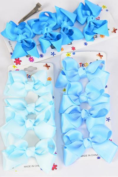 Hair Bows 48 pcs Grosgrain Bow-tie Blue Mix / 12 card = Dozen Alligator Clip , Bow Size - 3" x 2" Wide , 4 Turquoise , 4 Light Blue , 4 Blue Mist Asst , 4 pcs per card , 12 card = Dozen