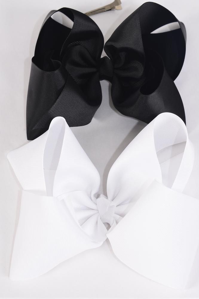 Hair Bow Cheer Type Bow Black White Alligator Clip Grosgrain