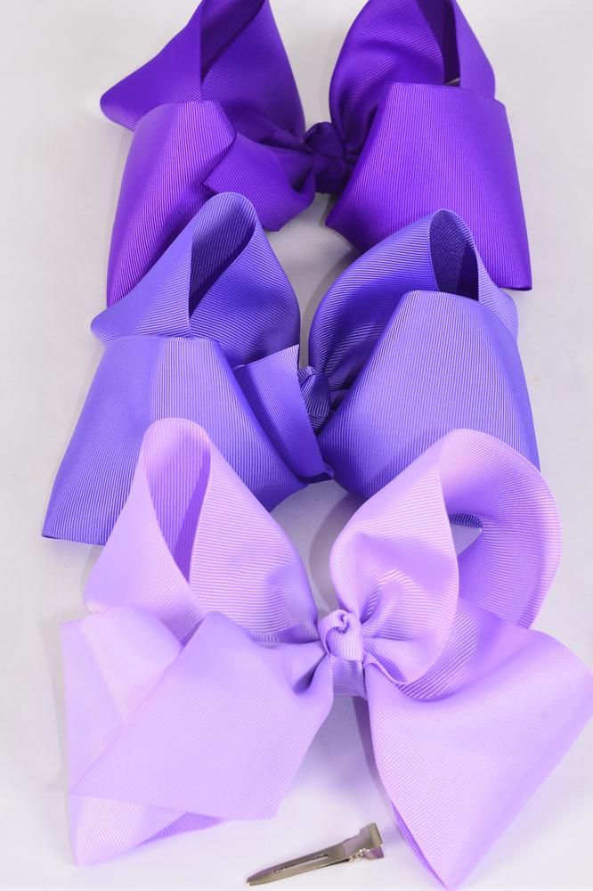 Hair Bow Cheer Type Bow Purple Mix Grosgrain Bow Tie Dz