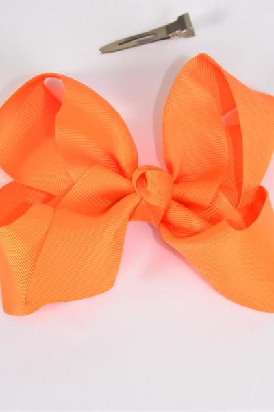 Hair Bow Large Orange Grosgrain Bow-tie / 12 pcs Bow = Dozen Autumn Orange , Alligator Clip , Size - 4" x 3" Wide , Clip Strip & UPC Code