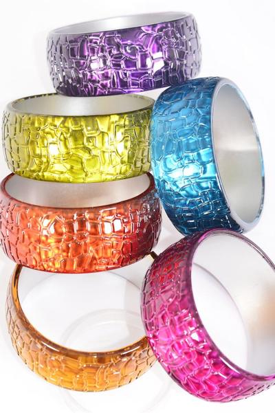 Bracelet Bangle Acrylic Cateye Carved Mirror Finish / 12 pcs = Dozen Multi , Size - 2.75" x 1.25" Wide , 2 of each Pattern Asst , Hang tag & Opp Bag & UPC Code 