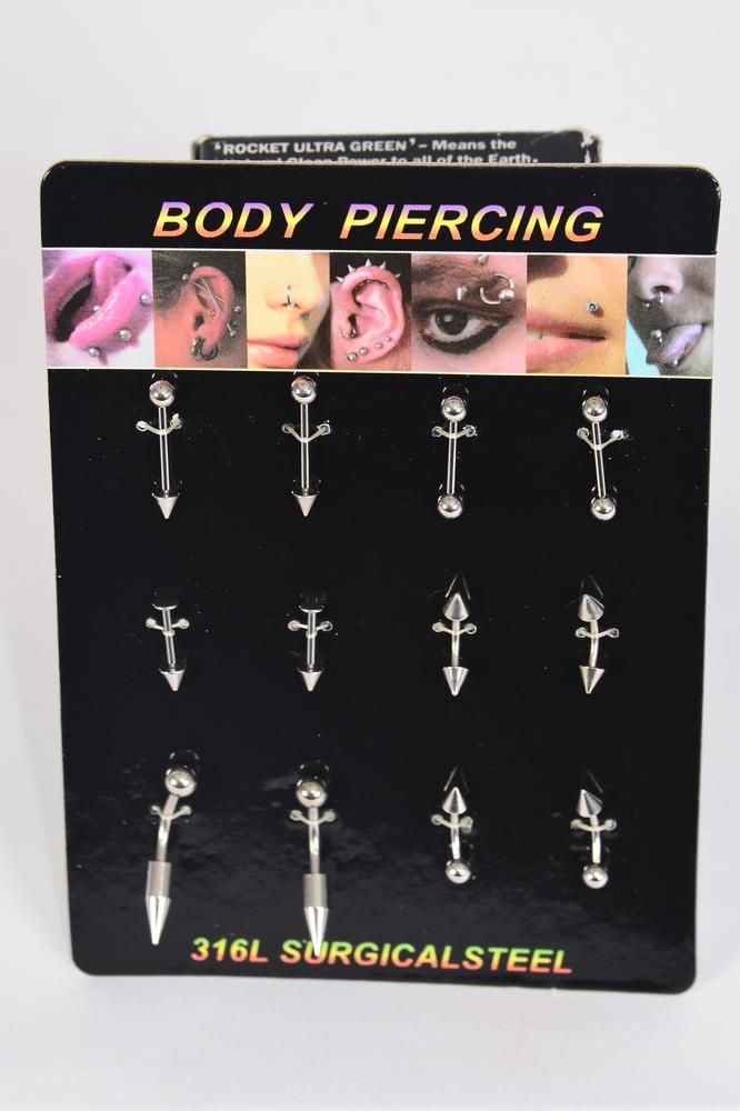 Body Piercing Asst Styles 316l Surgical Steel 12 Pcs Dozen Surgical Stee Pr Mix Pattern