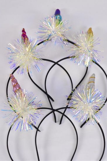 Headband Horseshoe Metallic Unicorn Horn Iridescent / 12 pcs = Dozen Unicorn - 5" x 4" Wide , 2 of each Color Asst , OPP Bag & UPC Code