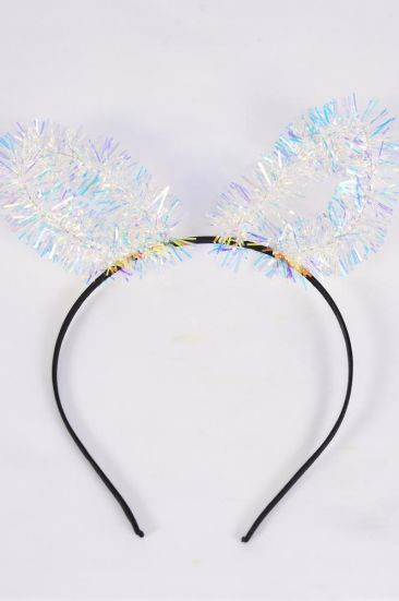 Headband Horseshoe Bunny Ears Iridescent / 12 pcs = Dozen  Ear Flexible , Hang Tag & OPP Bag & UPC Code 