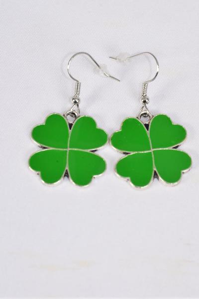 Earrings Clover Epoxy / 12 pair = Dozen match 70126 Clover , Fish Hook , Size - 1" Wide , Earring Card & OPP Bag & UPC Code