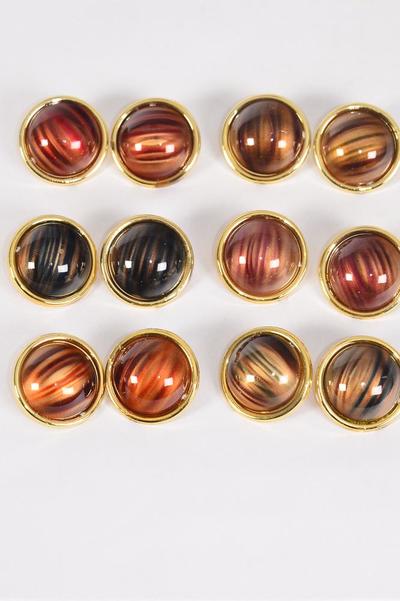 Earrings Acrylic Fall Round Stripe / 12 pair = Dozen  match 26399  Post , Size - 1" Wide , 2 of each Pattern Asst , Earring Card & Opp Bag & UPC Code