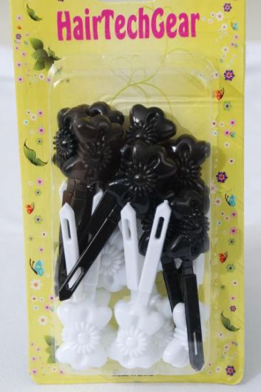 Barrettes Bow Daisy Flower Black  White Mix / 12 Card = Dozen  Black White Mix , Each Card have UPC Code , 12 Card = Dozen