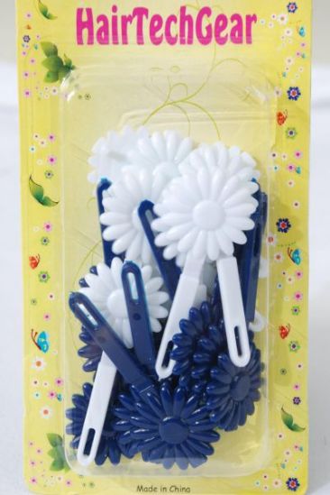 Barrettes Daisy Look Navy & White Mix / 12 Card = Dozen  Navy & White Mix , each card has UPC Code , 12 Card = Dozen 