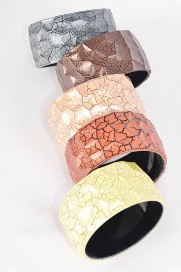 Bracelet Bangle Acrylic Wide Crackled Neutral Color Asst / 12 pcs = Dozen Size - 2.75" x 1.5 Wide , 3  Dark Brown , 3 Medium Brown , 3 Cream , 2 Ivory , 1 Gray Mix , Hang tag & OPP bag & UPC Code 