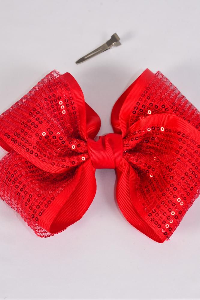 Hair Bow Cheer Type Bow Red Sequin Grosgrain Bow-tie/DZ **Red** Size-8 ...