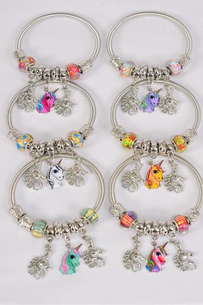 Bracelet Charm Bracelet Enamel Unicorn Charms / 12 pcs = Dozen match 00071 25753  Multi , 2 Of Each Pattern Asst , Hang Tag & Opp Bag & UPC Code