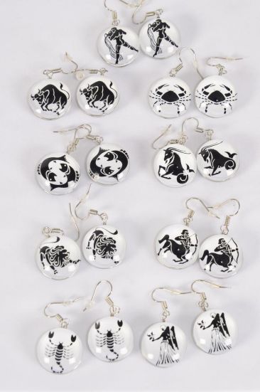 Earrings Greek Myth Zodiac Sign / 12 pair = Dozen match 25276 Fish Hook , Size - 0.75" Wide , 12 Month Asst , Earring Card & OPP Bag & UPC Code