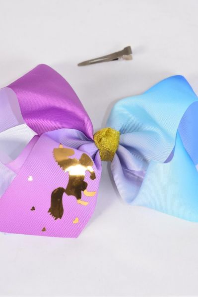 Hair Bow Jumbo Cheer Type Bow Unicorn Metallic Hearts Grosgrain