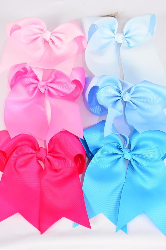 Hair Bow Extra Jumbo Long Tail Cheer Type Bow Pink Blue Mix