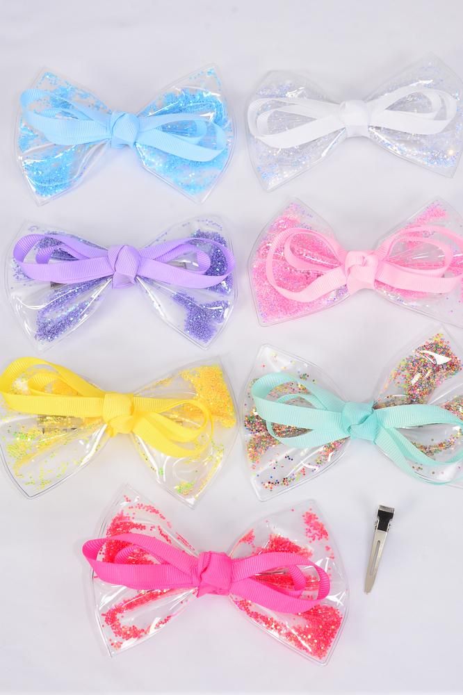 Hair Bow Large Vinyl Glitter Grosgrain Bow-tie Dz **pastel** Size-6