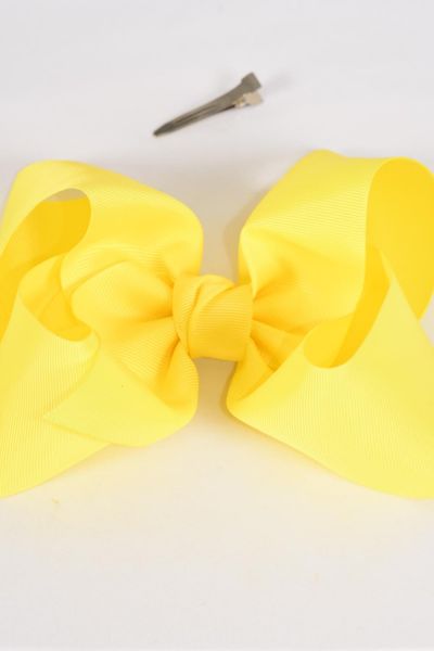 Hair Bow Extra Jumbo Cheer Type Bow Baby Yellow Grosgrain Bow-tie / 12 pcs Bow = Dozen  Alligator Clip , Size - 8" x 7" Wide , Clip Strip & UPC Code